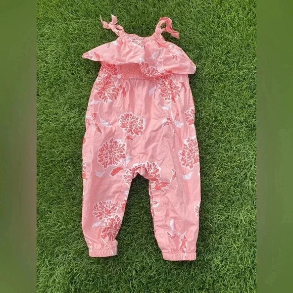 Tea Collection Tie Shoulder Romper 6-9 months coral - Picture 1 of 3